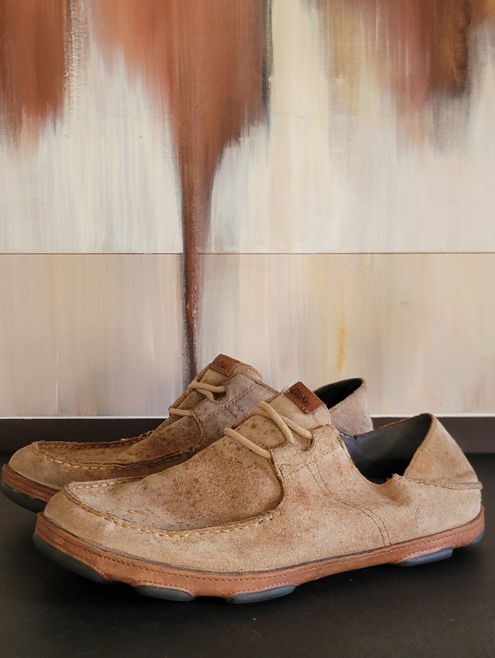 OluKai Ohana Lace Up Brown Leather Lace Up Shoe Mens Size 10